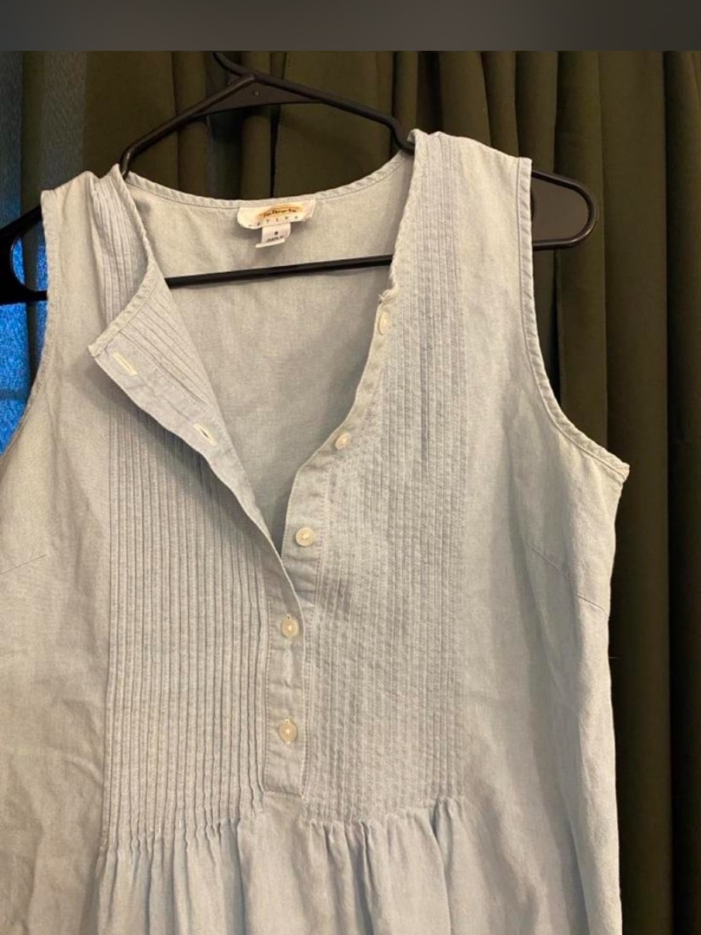 Talbots vintage light blue denim Pintuck Button-Front 100% Cotton MIDI Dress